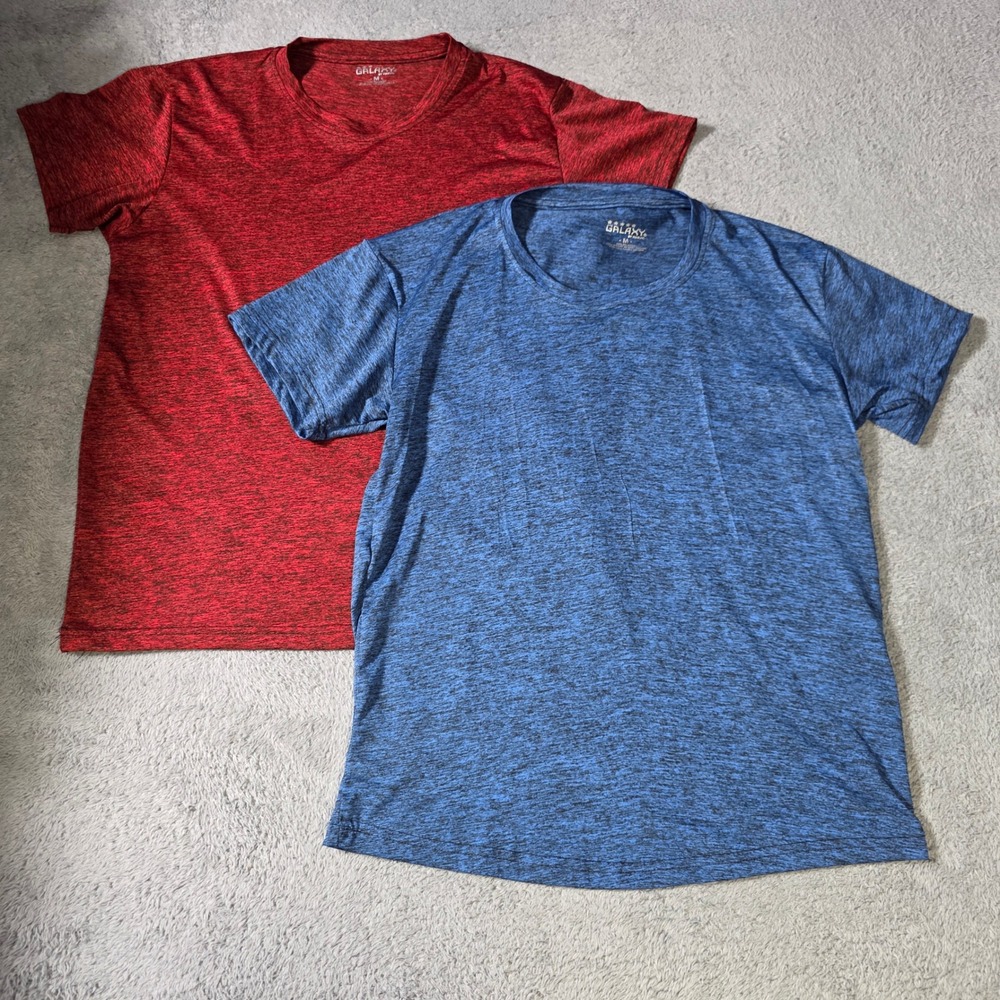 Galaxy Mens Medium Performance T-Shirt 2-Pack Red Blue Space Dye Heathered Tee